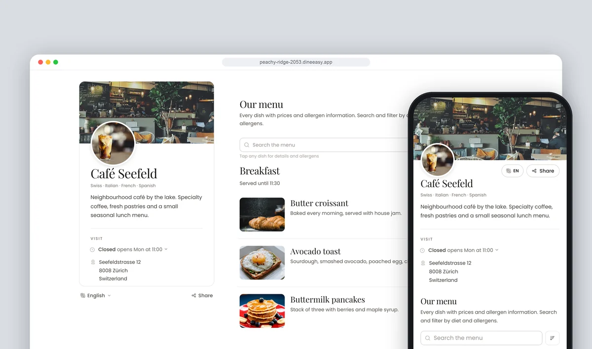 Public menu on desktop and phone