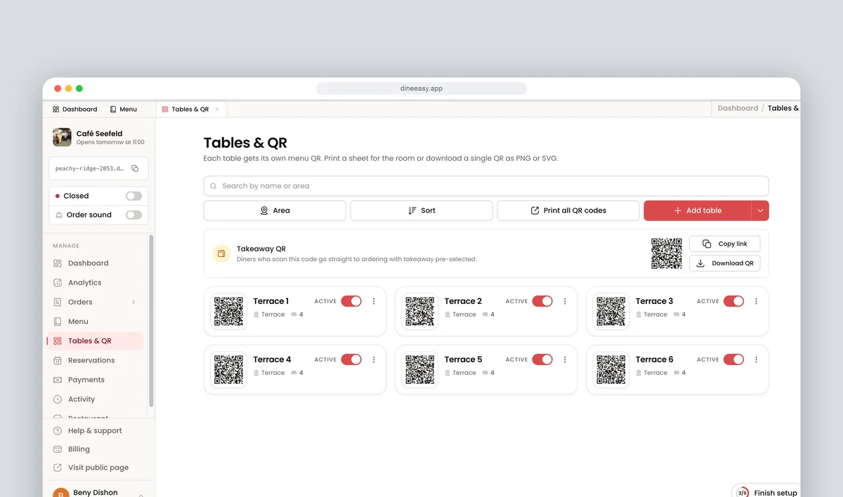 Tables and QR codes