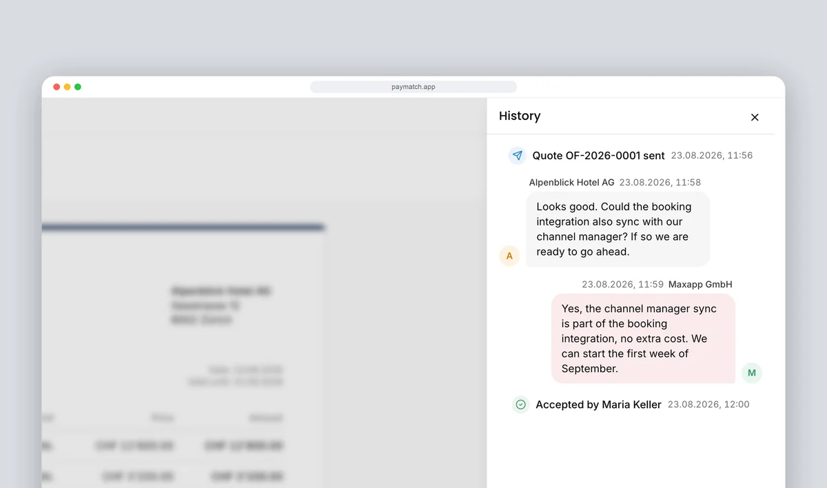 Quote history, from sent to accepted